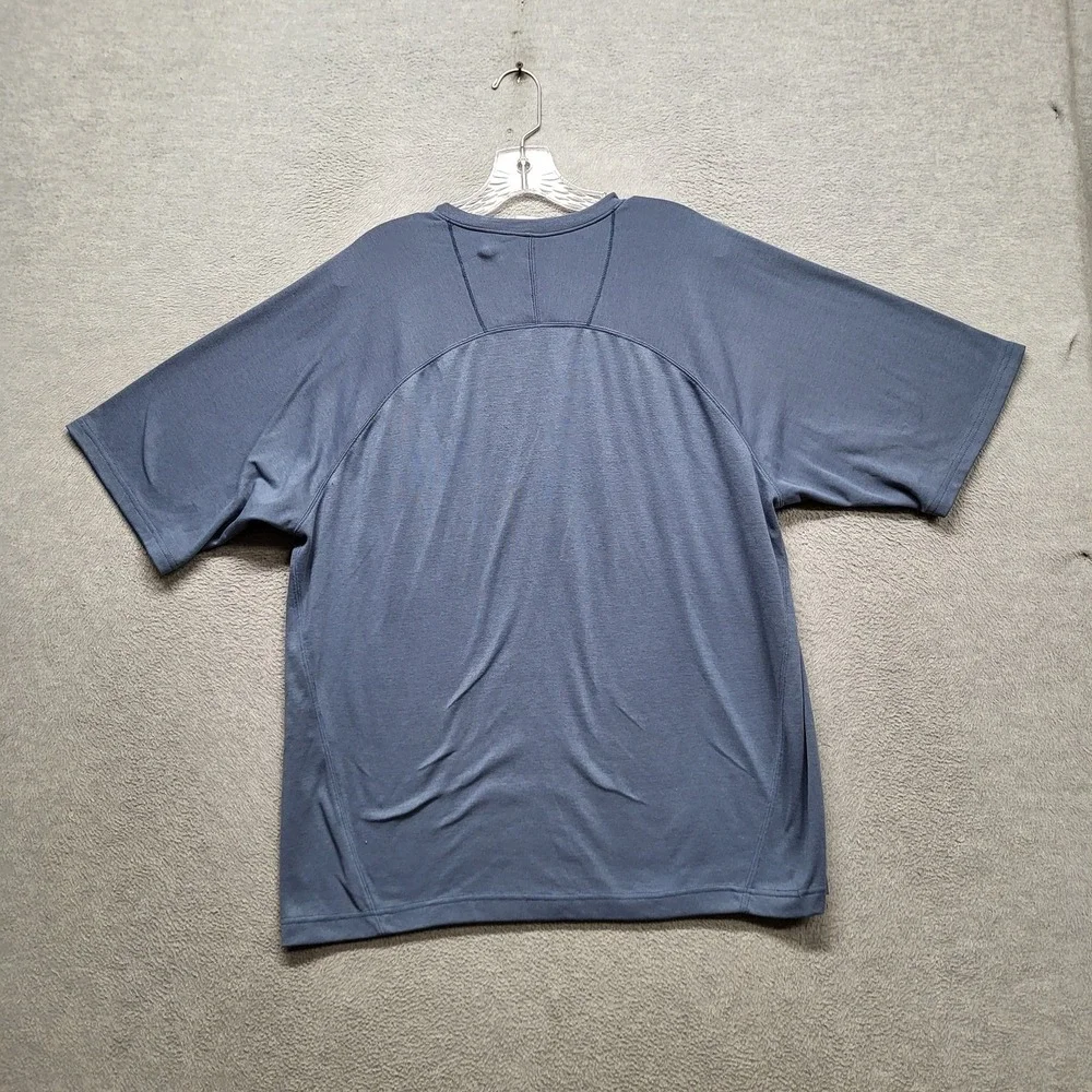 The North Face Men Shirt L Blue Logo Embroidery Vaporwick Activewear Short